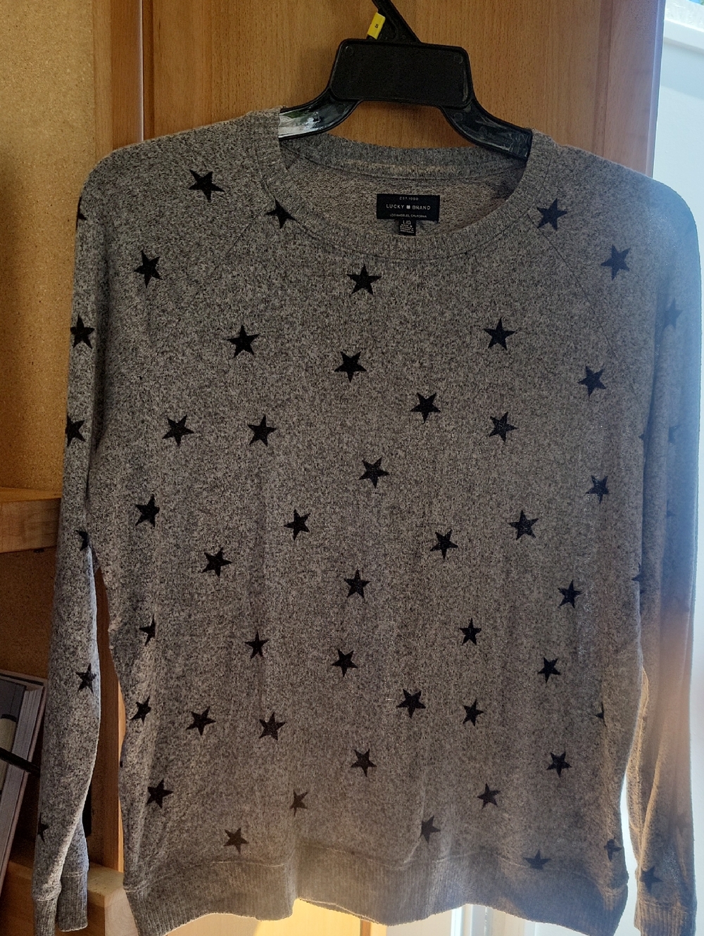 Lucky Brand Gray Ribbed Crewneck Sweater